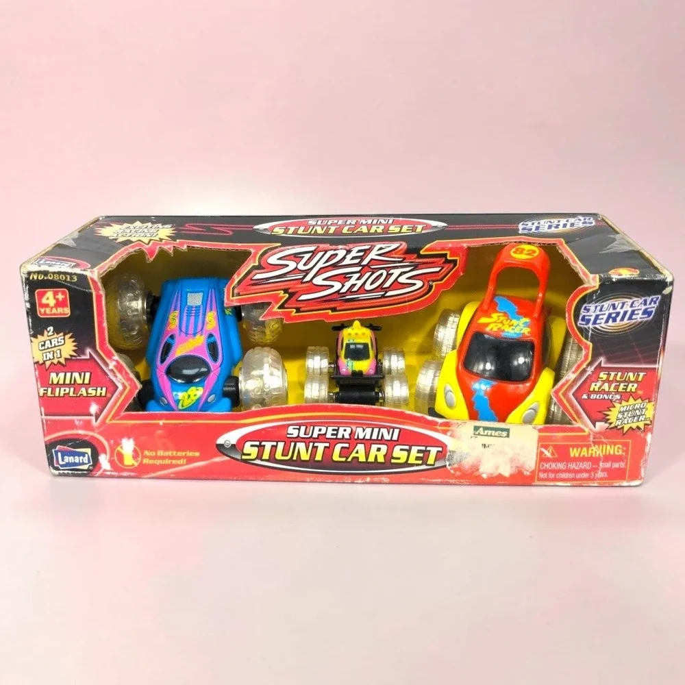 VTG 2001 Lanard Super Shots Super Mini Stunt Car 3 Car Racer Set Fliplash  NIB